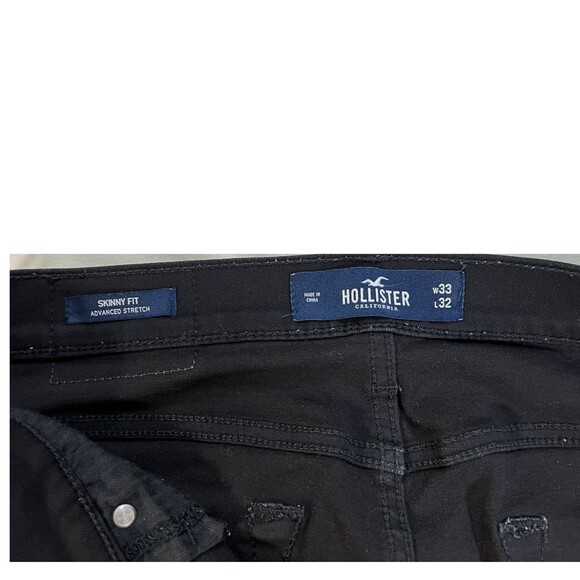 Hollister Men’s Jeans Skinny Fit Advanced Stretch 33 x 32 Distressed Black Jeans - Picture 12 of 13